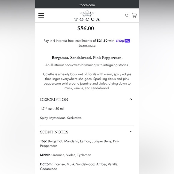 🪻NWT TOCCA Colette EDP | 1.7 fl oz = 50 ml 🪻 - Picture 7 of 8